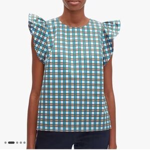 Kate Spade Plaid Flutter Sleeve Top